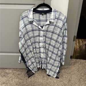 Andree by Unit Size L Top Shirt Plaid Button Up Embroidered Long Sleeve